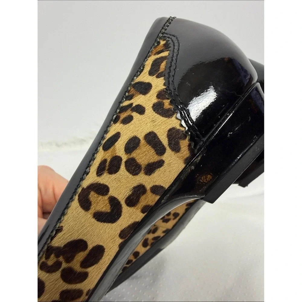 Franco Sarto Leopard Print Patent Leather Ballet Flats Buckle Size 7